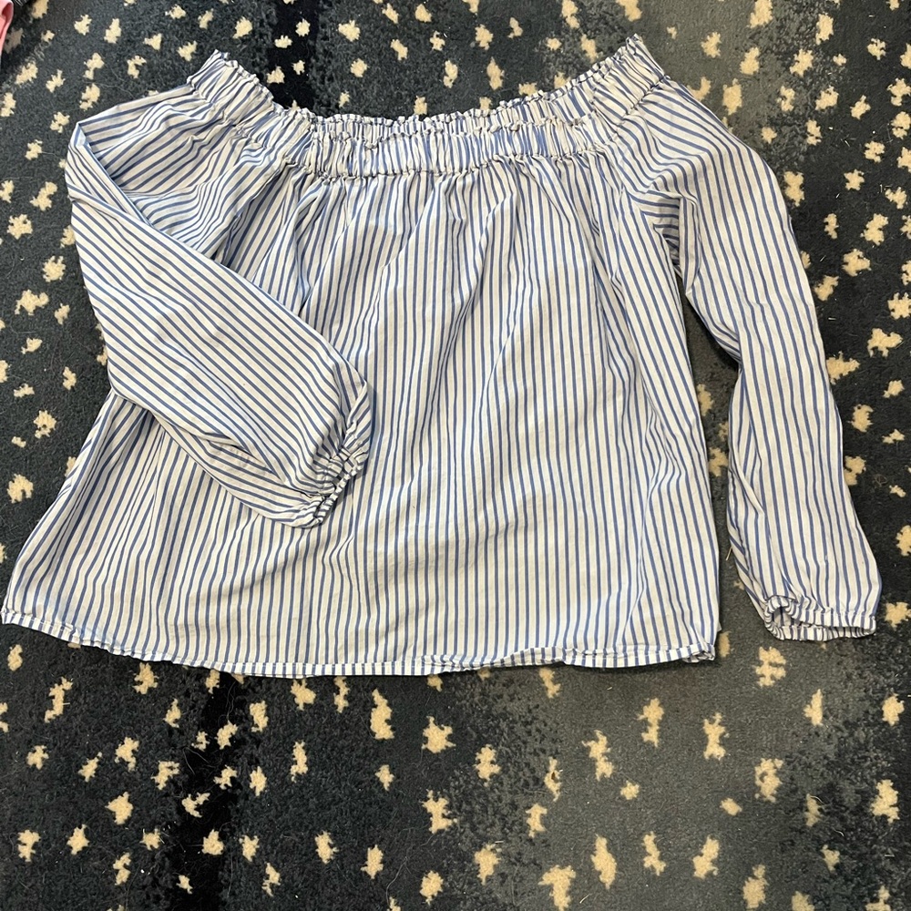 Long sleeve off the shoulder striped shirt
